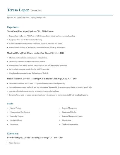 Town Clerk Resume