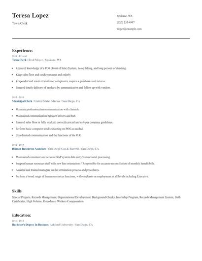 Town Clerk Resume