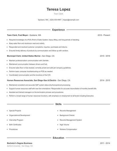 Town Clerk Resume