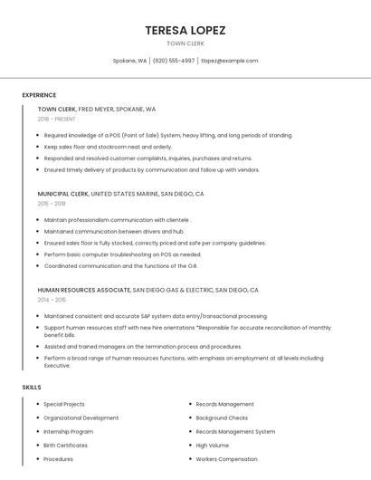 Town Clerk Resume