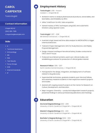 Toxicologist Resume