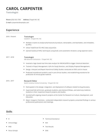 Toxicologist Resume