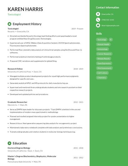 Toxicologist Resume