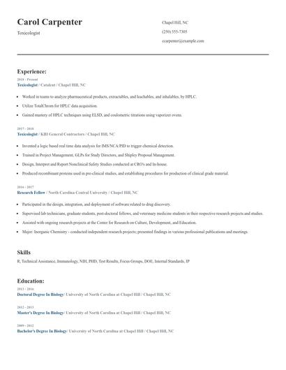 Toxicologist Resume