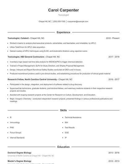Toxicologist Resume