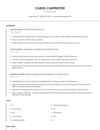 Toxicologist Resume