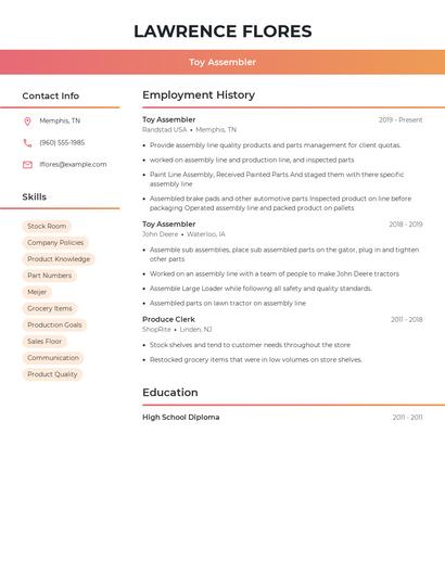 Toy Assembler Resume