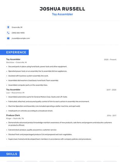 Toy Assembler Resume