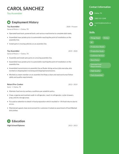 Toy Assembler Resume