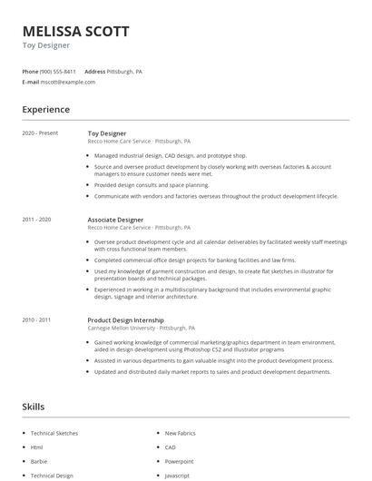 Toy Designer Resume