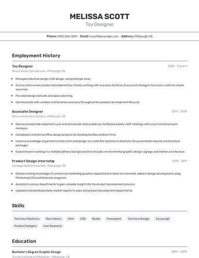 Toy Designer Resume