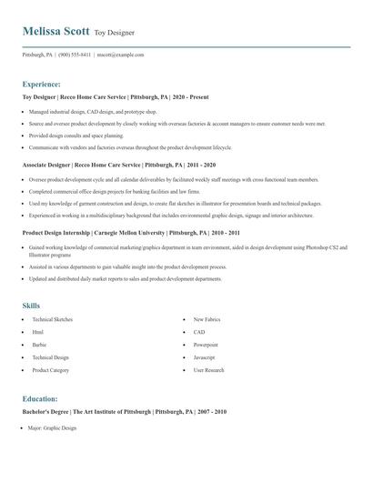 Toy Designer Resume