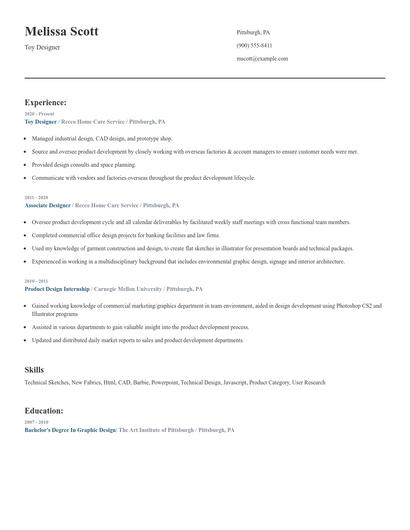 Toy Designer Resume