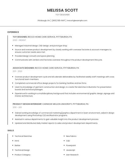 Toy Designer Resume