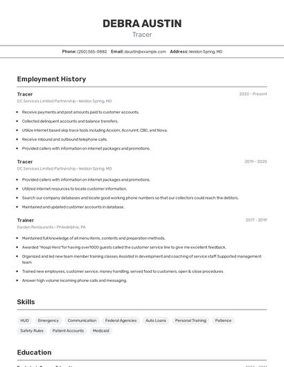 Tracer Resume
