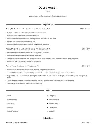 Tracer Resume