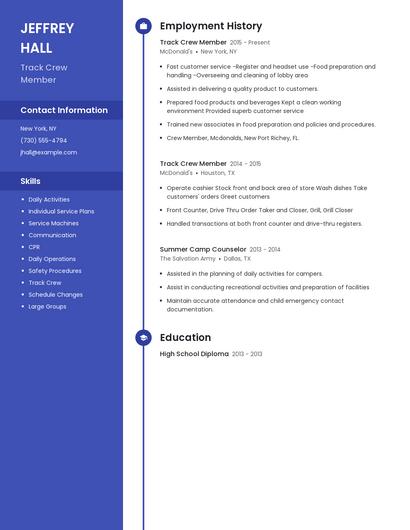 Track Crew Member Resume