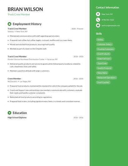 Track Crew Member Resume