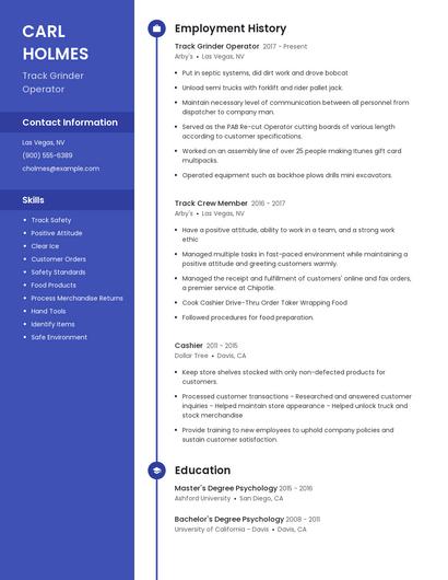 Track Grinder Operator Resume