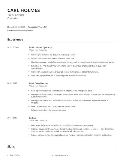 Track Grinder Operator Resume