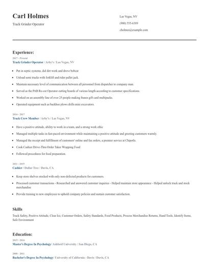 Track Grinder Operator Resume