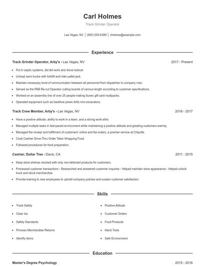 Track Grinder Operator Resume