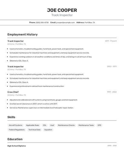 Track Inspector Resume