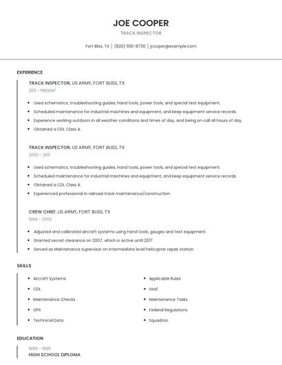 Track Inspector Resume