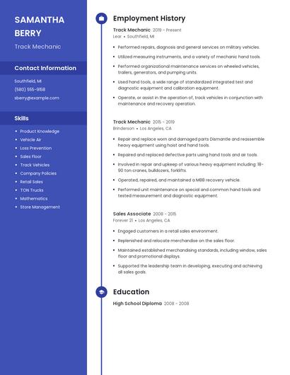 Track Mechanic Resume