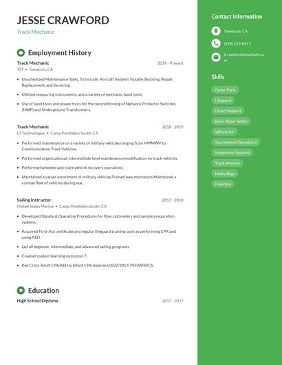 Track Mechanic Resume