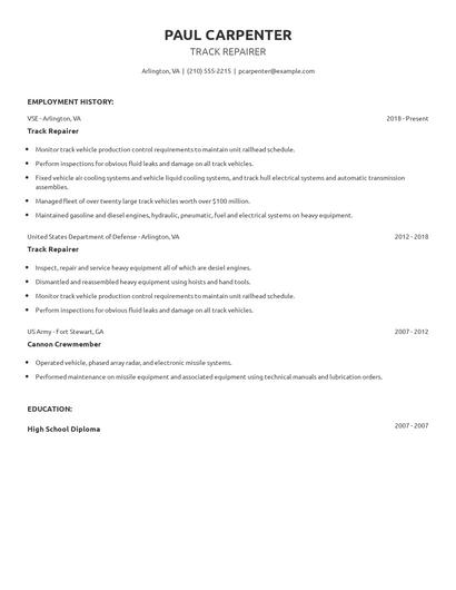 Track Repairer Resume