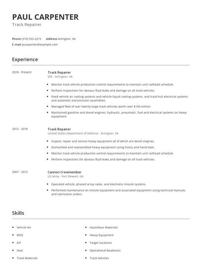 Track Repairer Resume