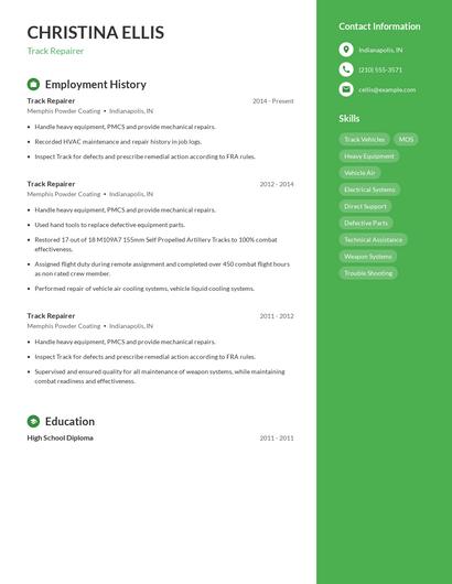 Track Repairer Resume