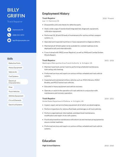 Track Repairer Resume