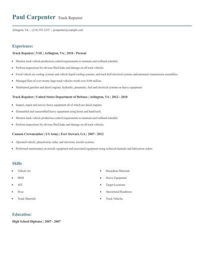 Track Repairer Resume