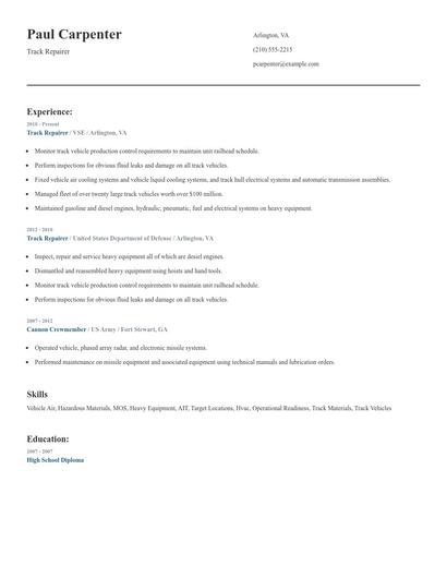 Track Repairer Resume