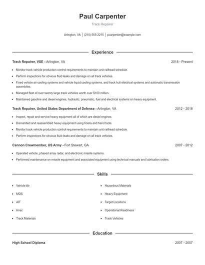 Track Repairer Resume