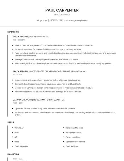 Track Repairer Resume