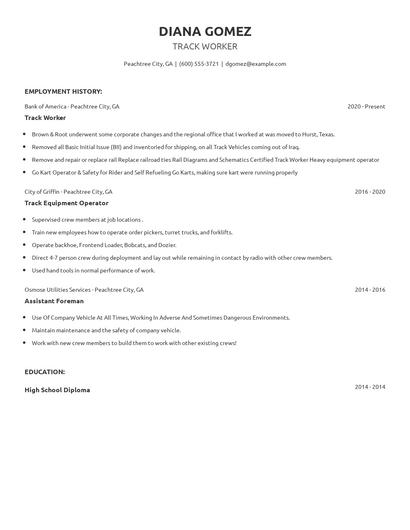 Track Worker Resume