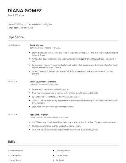 Track Worker Resume