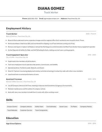 Track Worker Resume