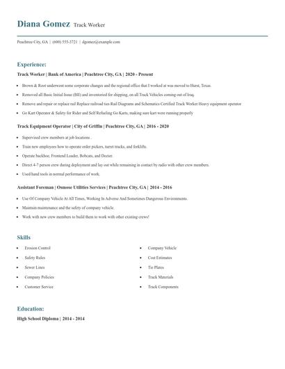 Track Worker Resume