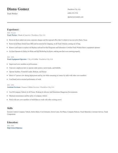 Track Worker Resume