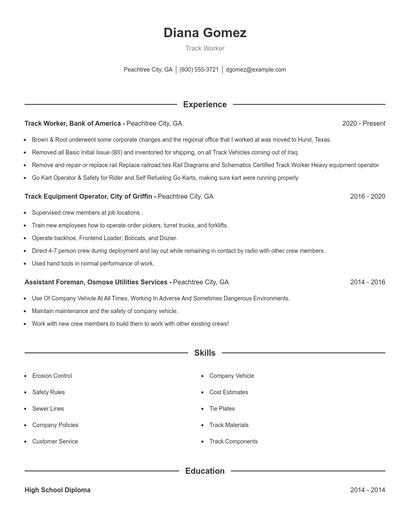 Track Worker Resume