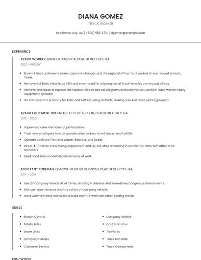 Track Worker Resume