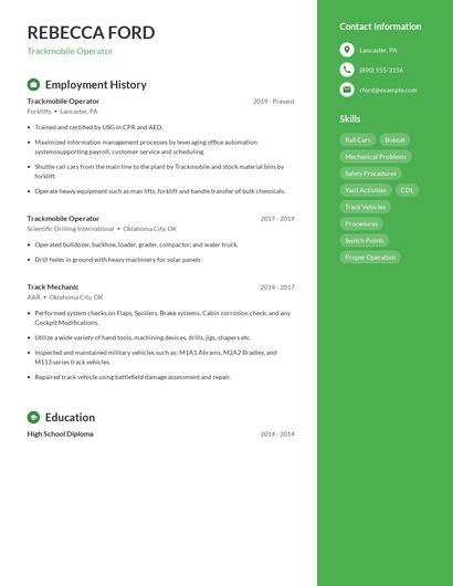 Trackmobile Operator Resume