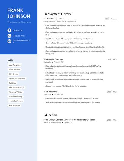 Trackmobile Operator Resume