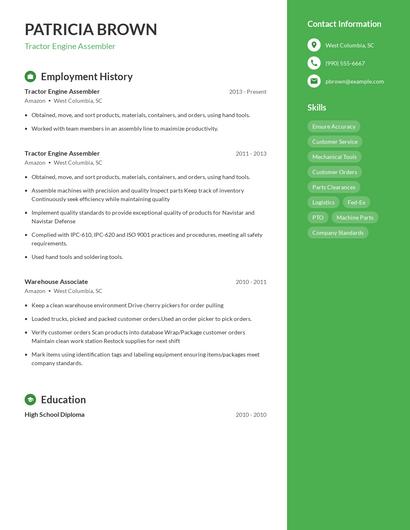 Tractor Engine Assembler Resume