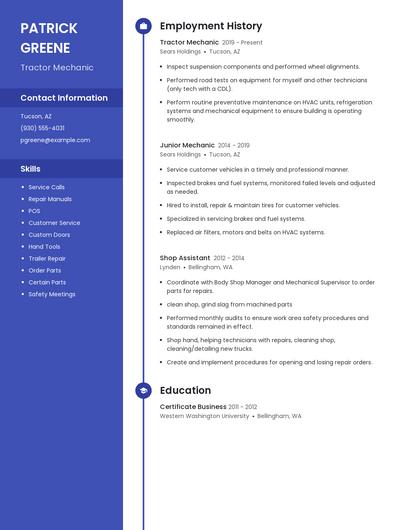 Tractor Mechanic Resume