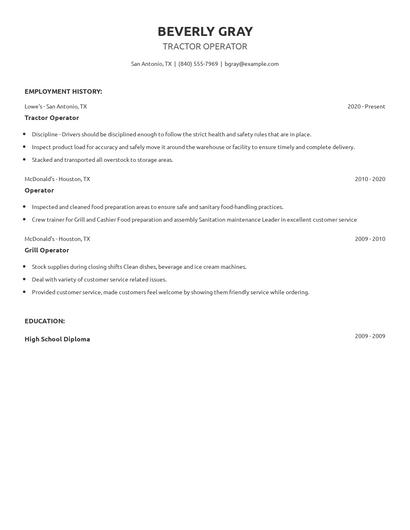 Tractor Operator Resume